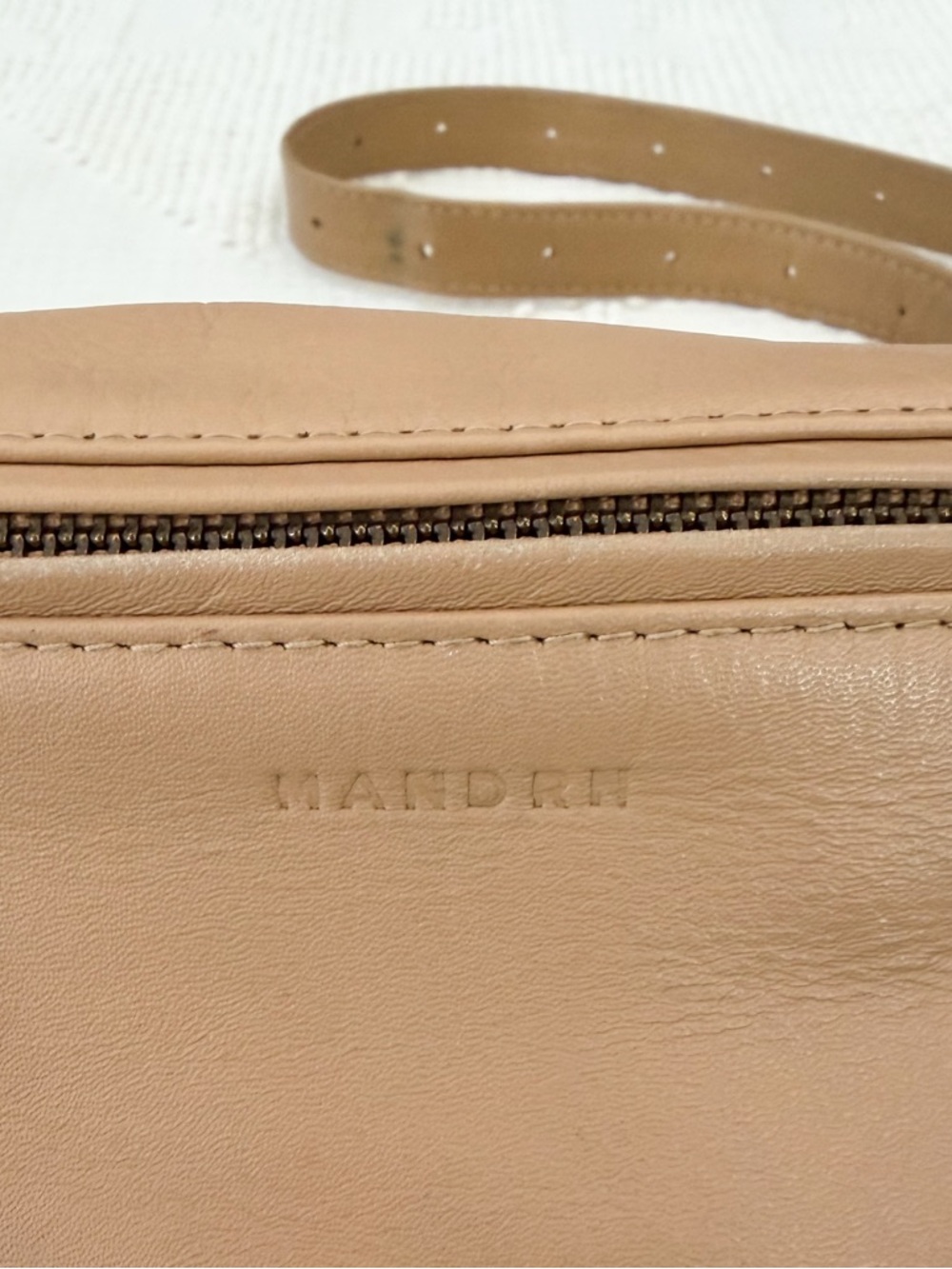 MANDRN Atlas Tan Leather Fanny Pack Crossbody Belt Bag Sand - Picture 3 of 8